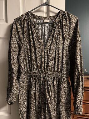 a new day Leopard Print V-Neck Long Sleeve Dress - Beige and Black